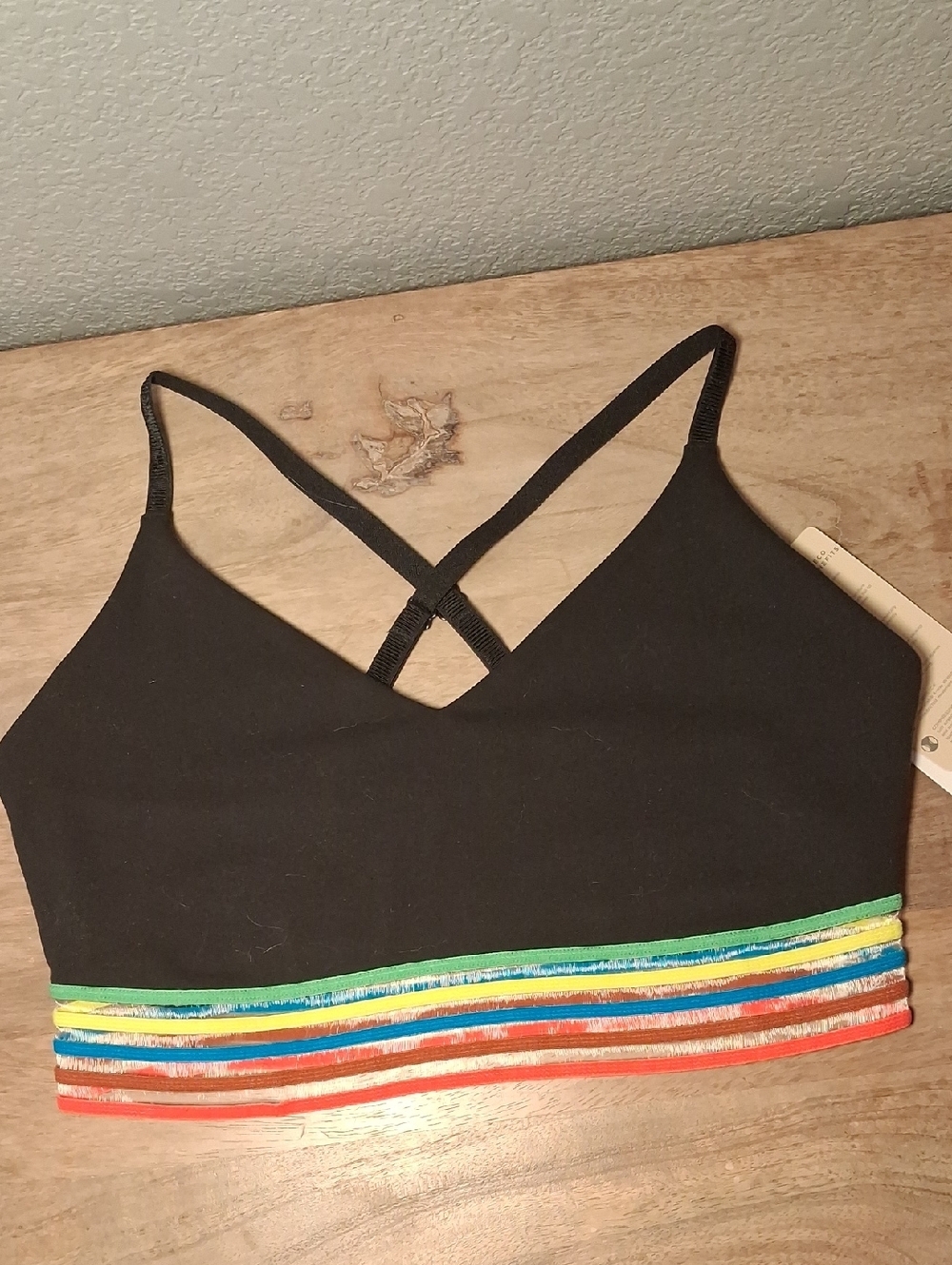 Spiritual Gangster Black Strappy Tank Top with Rainbow Trim - Picture 1 of 3